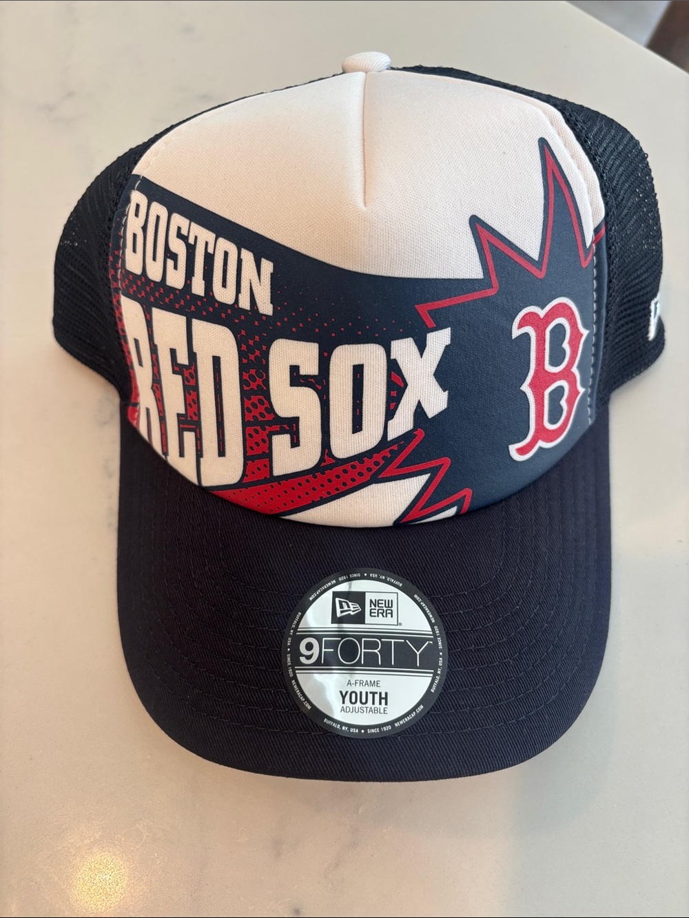 New Era Boston Red Sox Navy White Red Youth Trucker Hat NEW